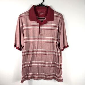 Jos A Bank Leadbetter Golf Polo Shirt Mens Medium Burgundy Stripe Cotton